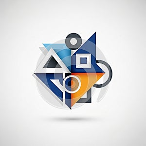 Abstract geometric design featuring interlocking shapes: triangles, circles, squares, and rectangles