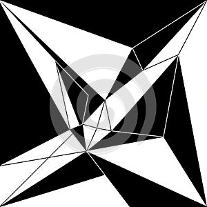 Abstract geometric design featuring sharp, angular shapes in a black and white color