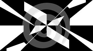 Abstract geometric design featuring sharp, angular shapes in black and white. The
