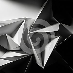 Abstract geometric design featuring sharp, angular shapes resembling folded paper. The composition