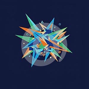 Abstract geometric design featuring sharp, angular shapes in shades of blue, green,