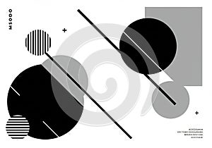 Abstract geometric design featuring various circles, lines, and