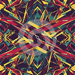 Abstract geometric design with a kaleidoscopic pattern featuring sharp, angular