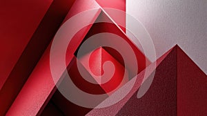 Abstract geometric design with red and pink triangles and shadows