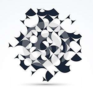 Abstract geometric design vector pattern composition, black and white 70s retro style template art isolated over white, creative