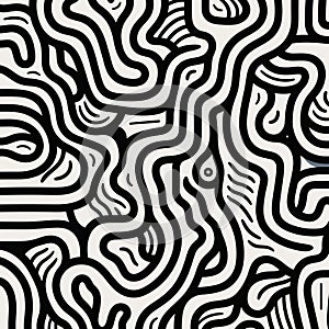 Abstract Geometric Design With Wavy Lines In Keith Haring Style