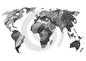 Abstract geometric earth map concept. Vector woodcut style illustration.