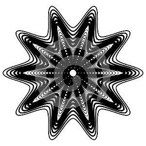 Abstract geometric element with irregular lines. Radial distorted shape