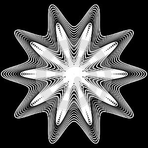 Abstract geometric element with irregular lines. Radial distorted shape