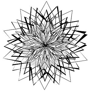 Abstract geometric element with irregular lines. Radial distorted shape