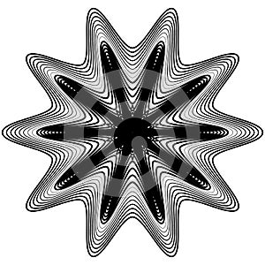 Abstract geometric element with irregular lines. Radial distorted shape