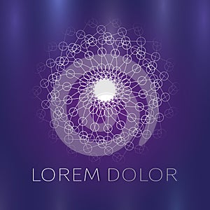 The abstract geometric flower in the Hindu style. Unusual logo of a sun or Lotus flower on a purple background