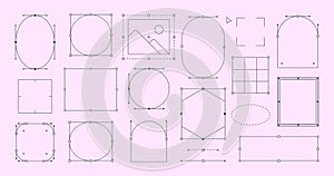 Abstract Geometric Frames Bezier Curve Set. Designer Work Tools Illustration in 90s Pop Style. Vaporwave elements