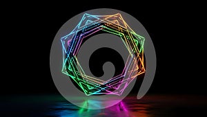 Abstract geometric framework with neon light reflection