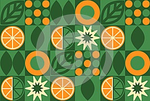 Abstract geometric fruit pattern. Shapes of natural organic flower plants, eco-agriculture citrus. Vector