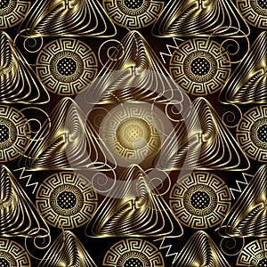 Abstract geometric gold 3d vector seamless pattern.