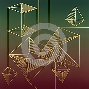 Abstract Geometric Gold Wireframe Structures on Gradient Background