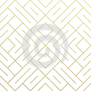 Abstract geometric golden seamless pattern background with gold glitter lines texture. Vector ornate geometry pattern of rhombus a