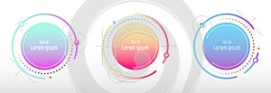 Abstract geometric gradient round badges tech design cover set. Lines design of structure tag form artwork background.