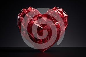 Abstract geometric heart. Creative red wireframe heart on dark gray background