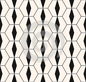 Abstract geometric hexagon grid seamless pattern. Monochrome vector background