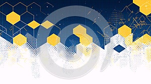 Abstract Geometric Hexagon Pattern with Digital Network and Halftone Effect