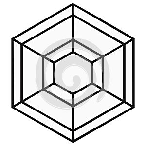 Abstract geometric hexagon shape creating a 3D cube optical illusion line art vector