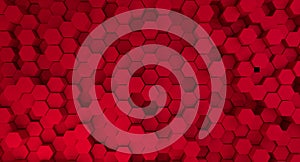 Abstract geometric hexagonal red background with different hight hexagones.