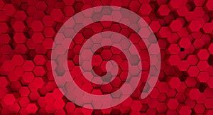 Abstract geometric hexagonal red background with different hight hexagones. photo