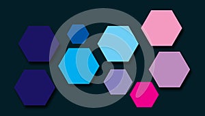 Abstract geometric hexagons colourful shapes isolated dark blue background for graphic design, science and medicine concept,