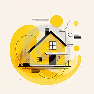 Abstract Geometric House Illustration On Yellow Background