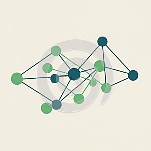 Abstract geometric illustration featuring interconnected nodes. Green and dark blue