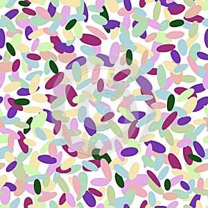 Abstract geometric layered seamless pattern with bright multicolored ovals on a white background