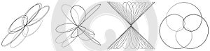 Abstract geometric lineart, lines design element. Curvy, ripple lines mandala, motif shape set. Tangled, knot effect lines