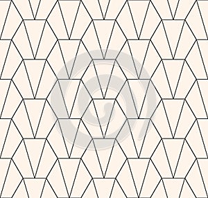 Abstract geometric lines seamless pattern with linear grid, hexagons, triangles