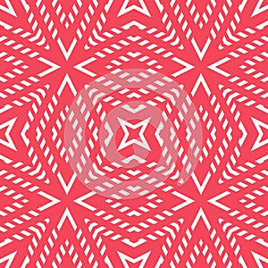 Abstract geometric lines seamless pattern. Red and white winter ornament