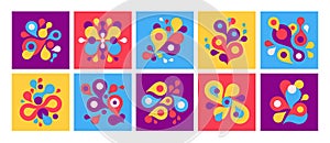 Abstract geometric liquid forms. Splash shapes, water flow and dissolve colors vector composition set