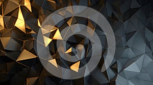 Abstract Geometric Low-Poly Pattern with Gold and Dark Blue Triangular Shapes