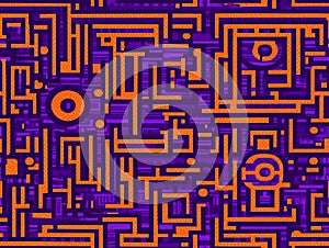 Abstract Geometric Maze Pattern in Purple and