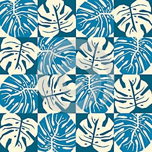 Abstract geometric monstera leaves seamless pattern. Matisse art inspired botanical background. Modern summer illustration