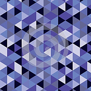 Abstract geometric mosaic triangle seamless pattern in very peri, purple and blue.