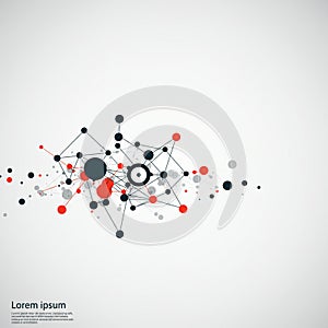 Abstract geometric network design featuring interconnected nodes and lines. Circles