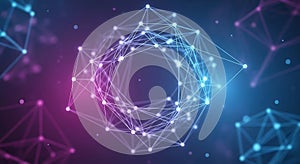 Abstract geometric network of glowing nodes and lines, blue and purple gradient