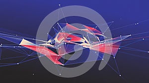 Abstract Geometric Network with Red and Blue Polygons and Dots technology connection