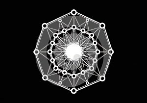 Abstract geometric network structure with bright center on black background