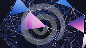 Abstract Geometric Network Structure with Pink and Blue Triangles connection