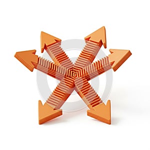 Orange Starburst of Arrows Pointing Outward with Ribbed Texture on White Background radiating