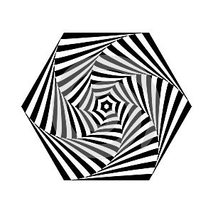 Abstract geometric op art pattern in hexagon shape