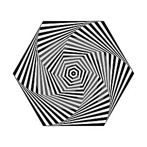 Abstract geometric op art pattern in hexagon shape