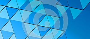 Abstract geometric paper cut web banner template on blue background